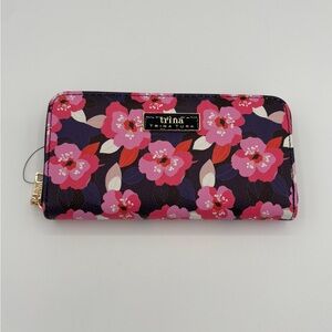 Trina Turk Black and Pink Floral Wallet